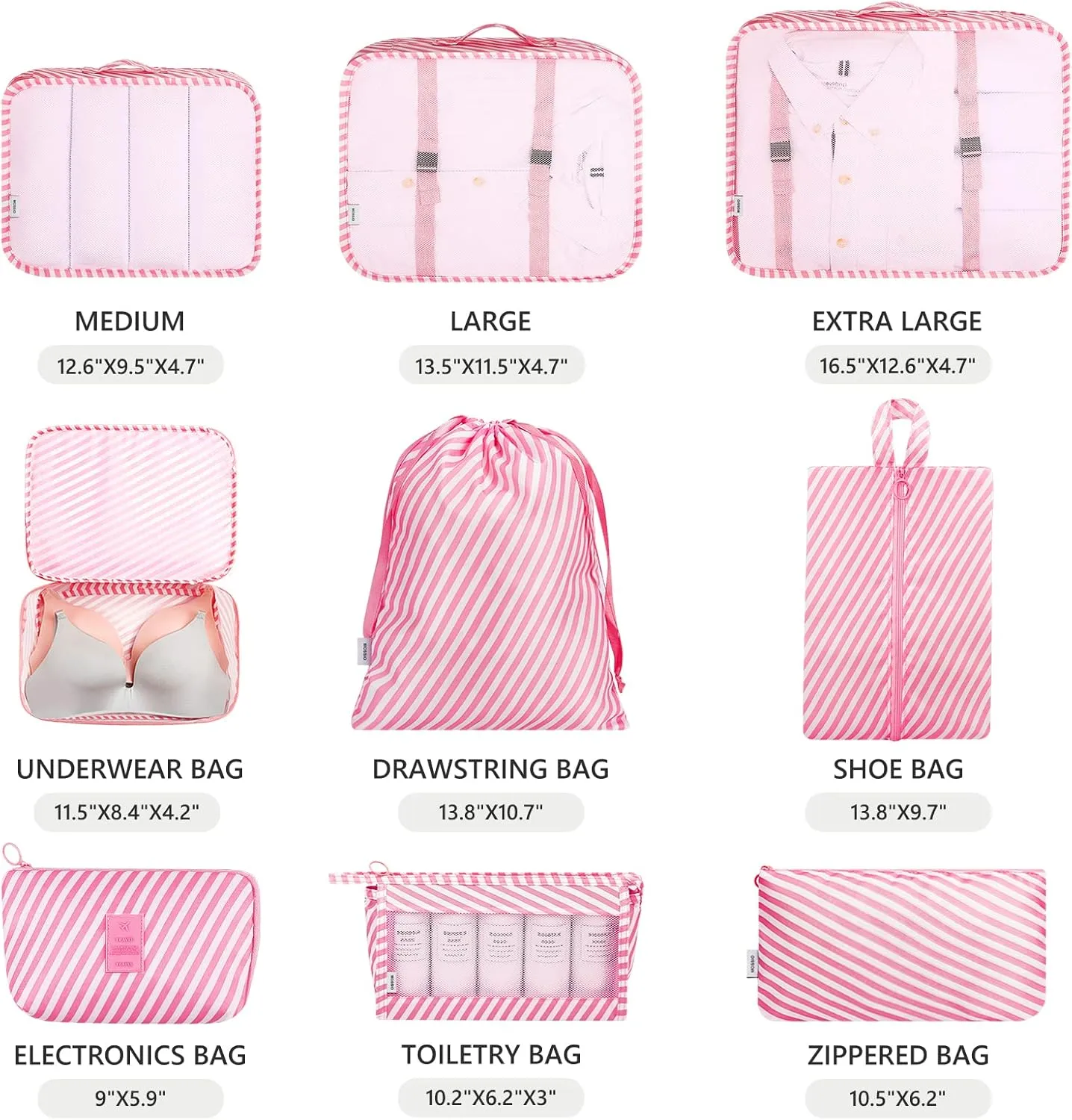 Mossio 9 Set Packing Cubes with Shoe Bag & Electronics Bag - Luggage Organizers Suitcase Travel Accessories