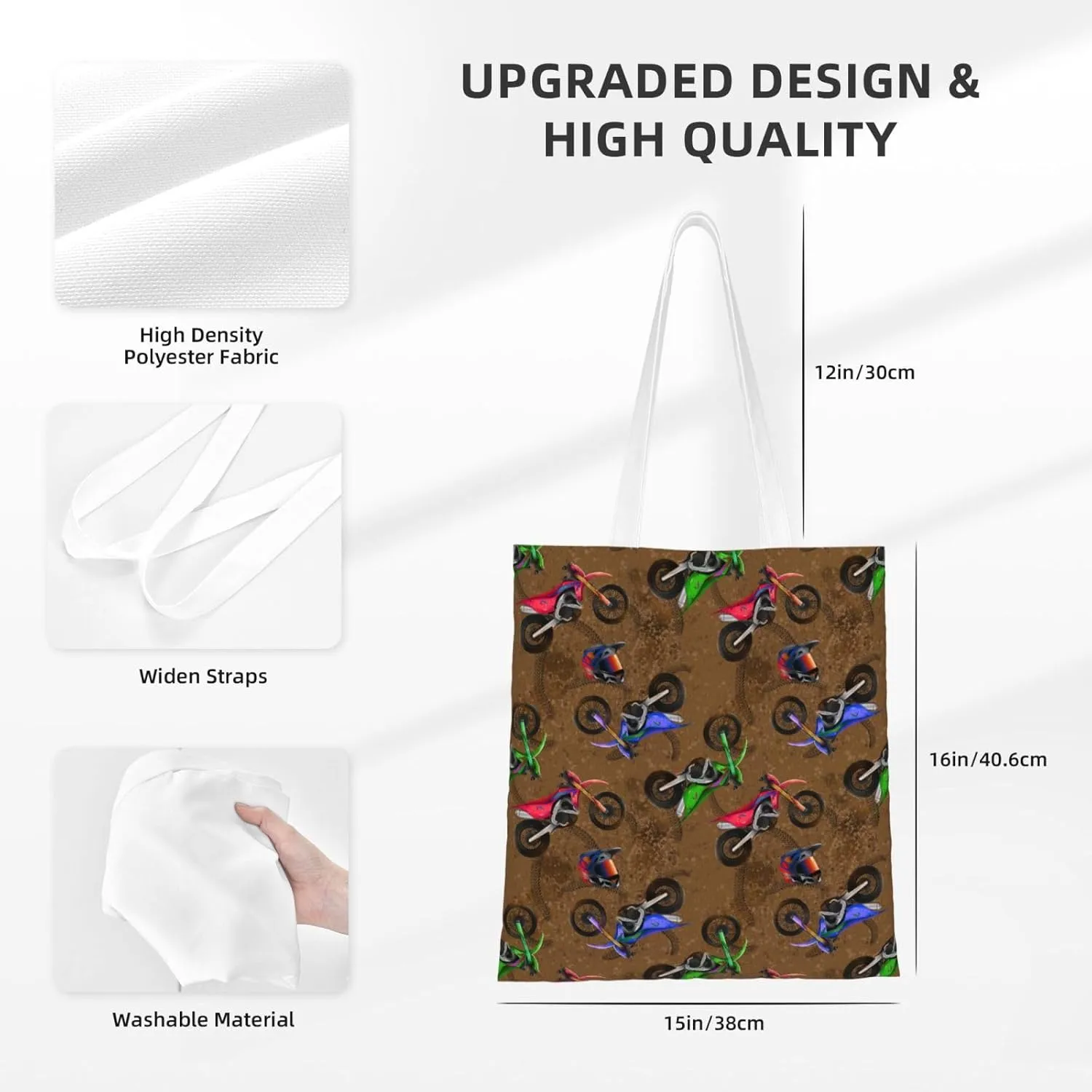 Motorcycle Motocross Dirt Bikes Tote Bag Reusable Shoulder Tote Bag For Women Lady Vacation, Shopping, Work