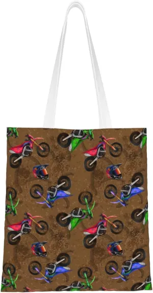 Motorcycle Motocross Dirt Bikes Tote Bag Reusable Shoulder Tote Bag For Women Lady Vacation, Shopping, Work