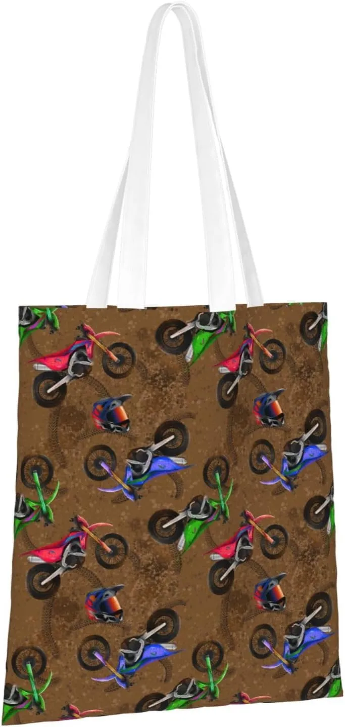 Motorcycle Motocross Dirt Bikes Tote Bag Reusable Shoulder Tote Bag For Women Lady Vacation, Shopping, Work