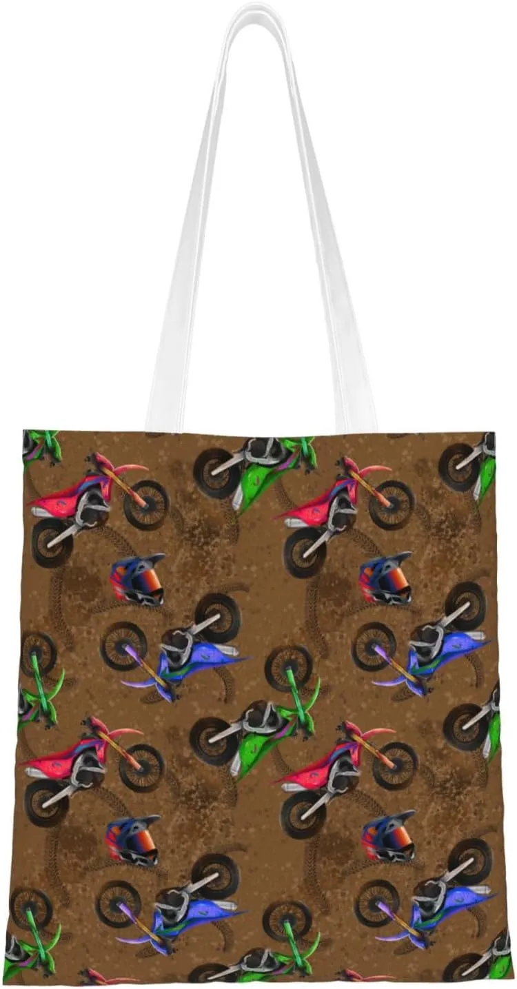 Motorcycle Motocross Dirt Bikes Tote Bag Reusable Shoulder Tote Bag For Women Lady Vacation, Shopping, Work