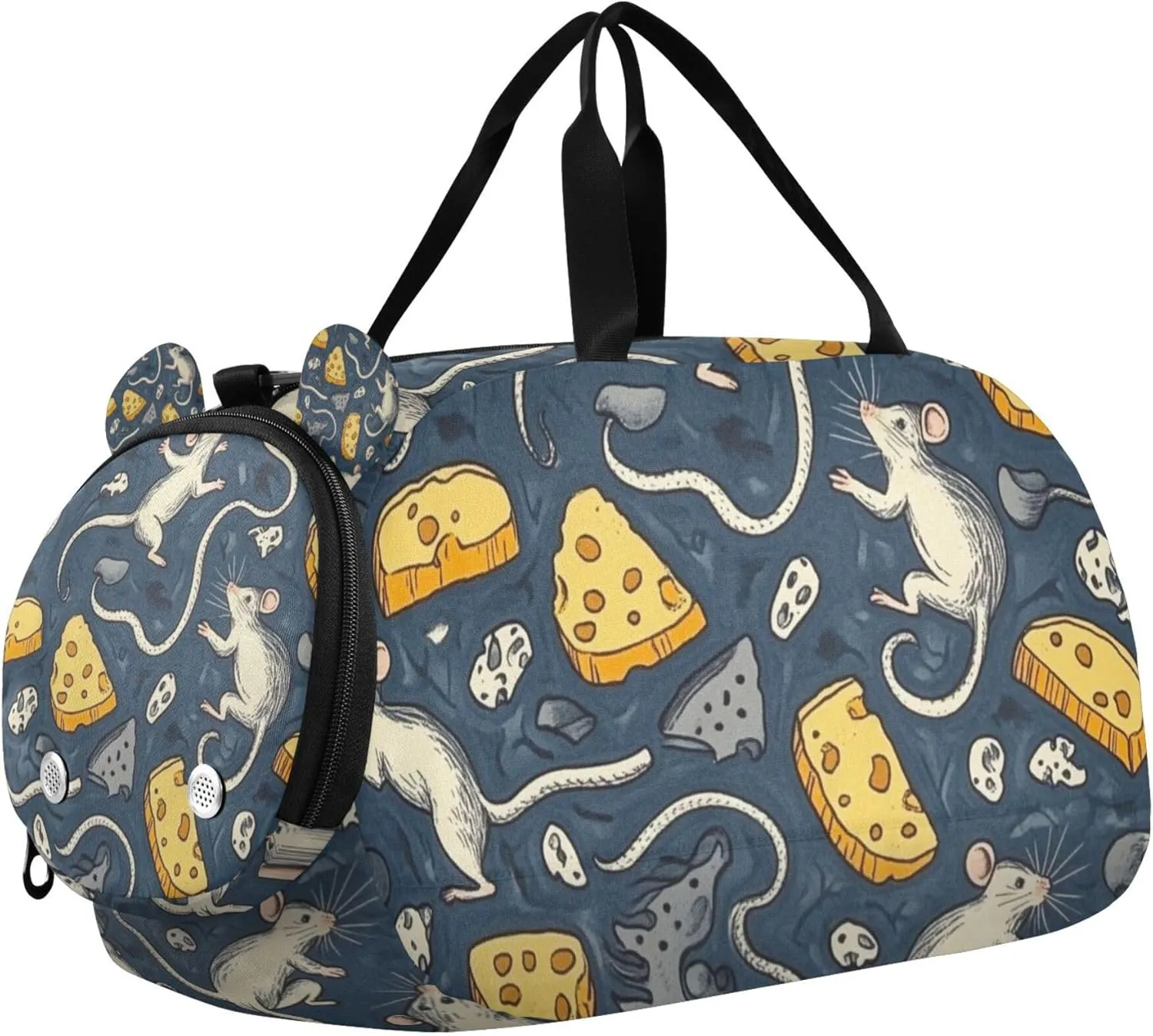 Mouse Cheese Sports Duffle Bag for Teens Girls Boys, Gym Bag with Shoe Compartment, Kids Travel Overnight Weekender Shoulder Bag
