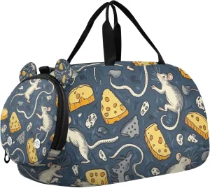 Mouse Cheese Sports Duffle Bag for Teens Girls Boys, Gym Bag with Shoe Compartment, Kids Travel Overnight Weekender Shoulder Bag