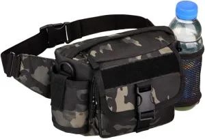 Multi Functional Waist Pack Military Single Shoulder Hip Belt Fanny Bag Water Resistant Waist Pouch with Water Bottle Pocket Holder for Hiking Climbing Outdoor Bumbag (Black-scorpion Camouflage)