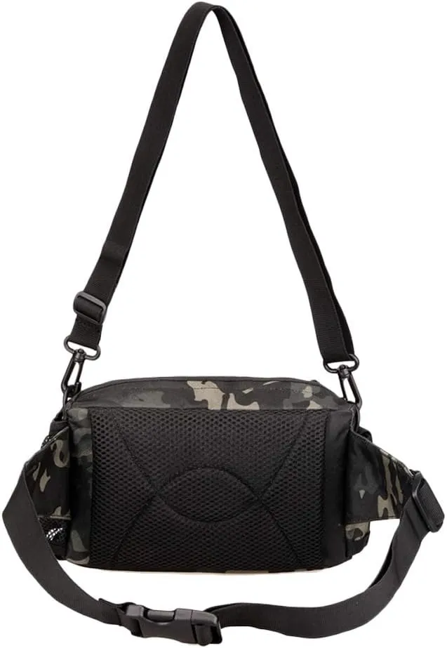Multi Functional Waist Pack Military Single Shoulder Hip Belt Fanny Bag Water Resistant Waist Pouch with Water Bottle Pocket Holder for Hiking Climbing Outdoor Bumbag (Black-scorpion Camouflage)