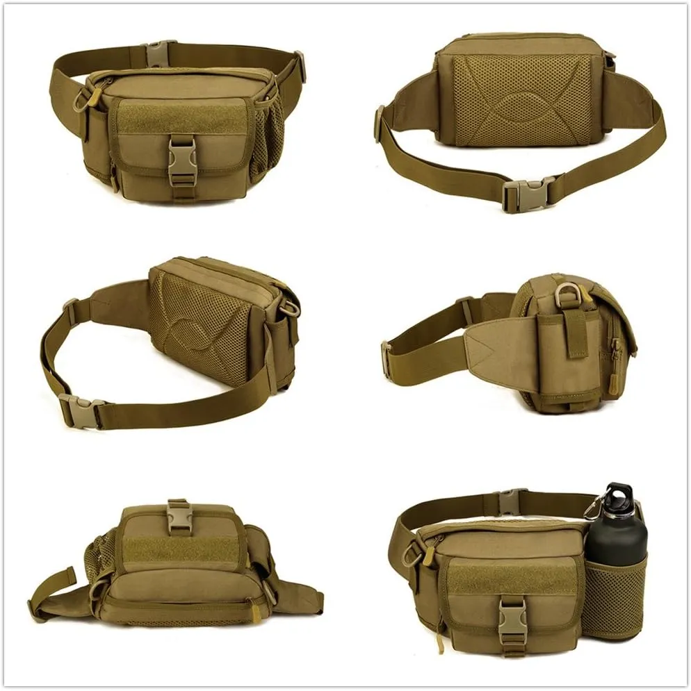 Multi Functional Waist Pack Military Single Shoulder Hip Belt Fanny Bag Water Resistant Waist Pouch with Water Bottle Pocket Holder for Hiking Climbing Outdoor Bumbag (Black-scorpion Camouflage)