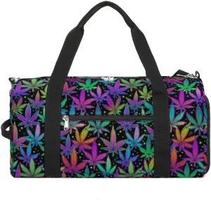 Multicolored Rainbow Plant Leaves Sports Tote Gym Bag for Women Men, Overnight Bag with Shoe Compartment Water Resistant