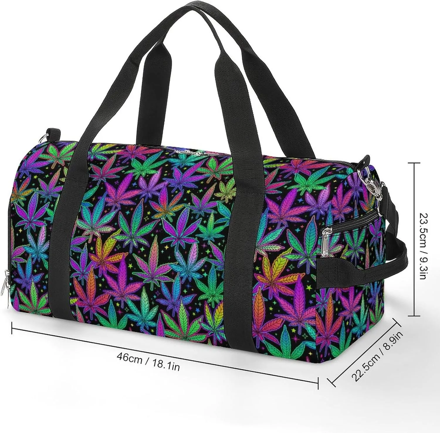 Multicolored Rainbow Plant Leaves Sports Tote Gym Bag for Women Men, Overnight Bag with Shoe Compartment Water Resistant