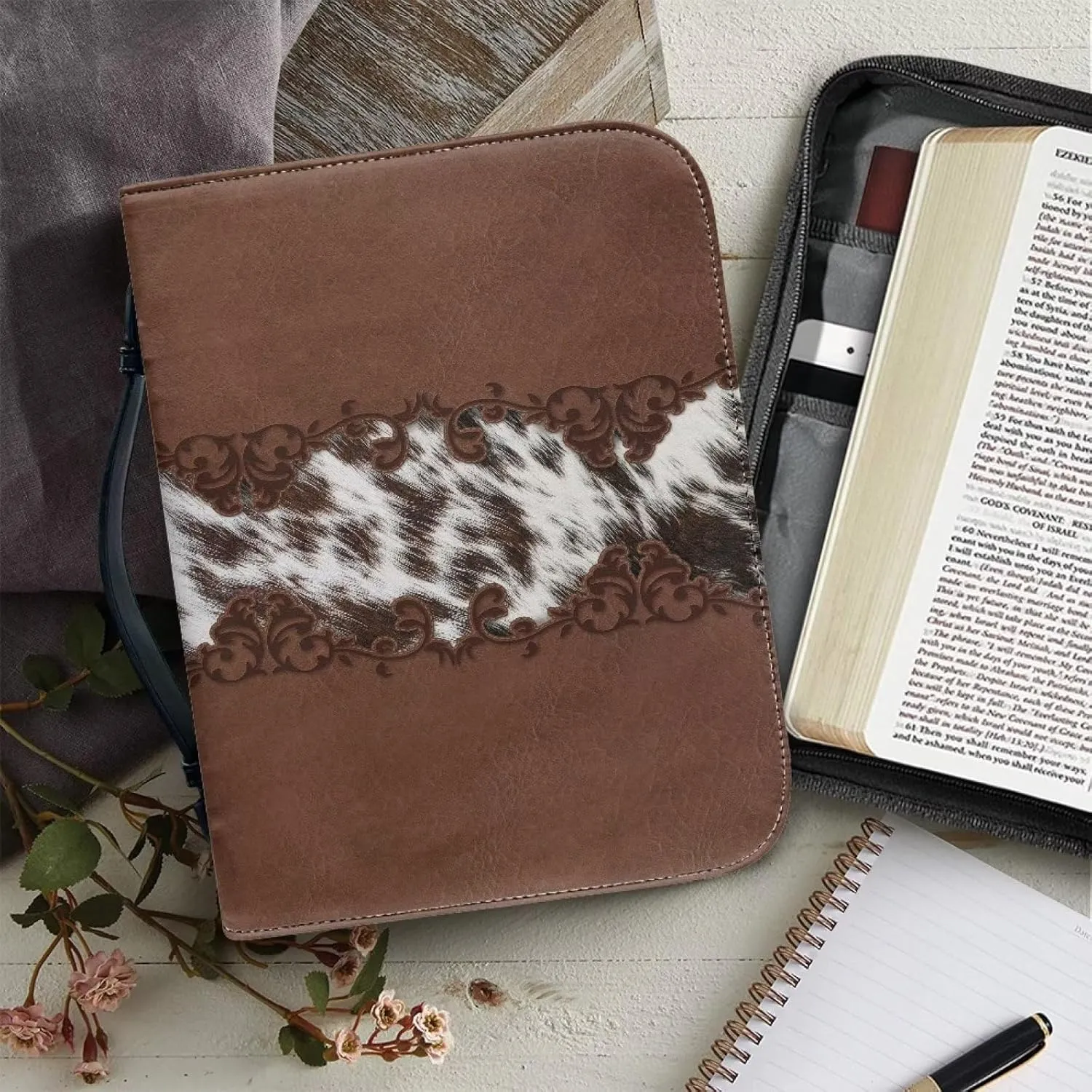 Mumeson Bible Cover Water Resistant PU Leather Handbag Tote Bag for Women Men Scripture Church Bag