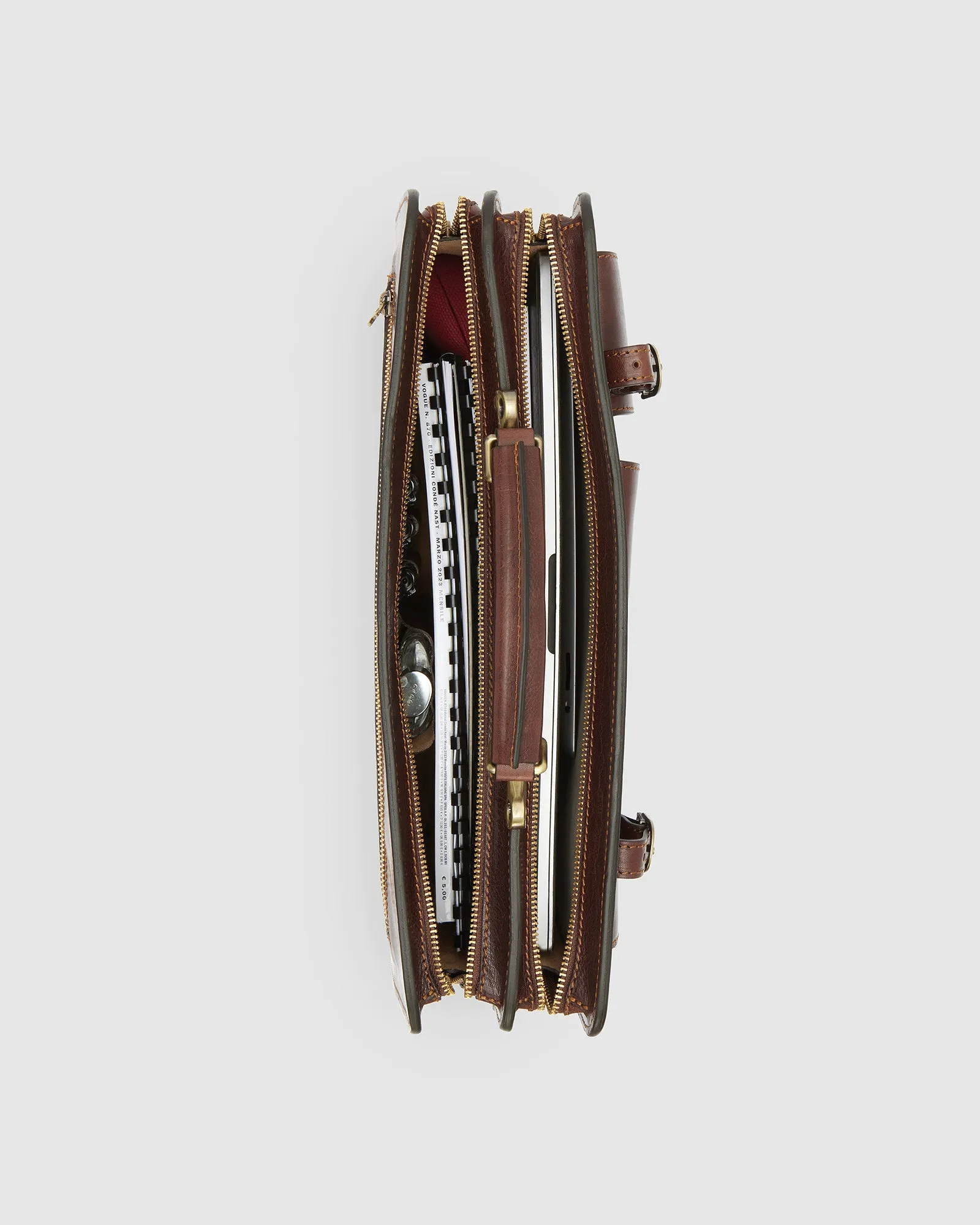 Munich Brown - Leather Briefcase double compartments