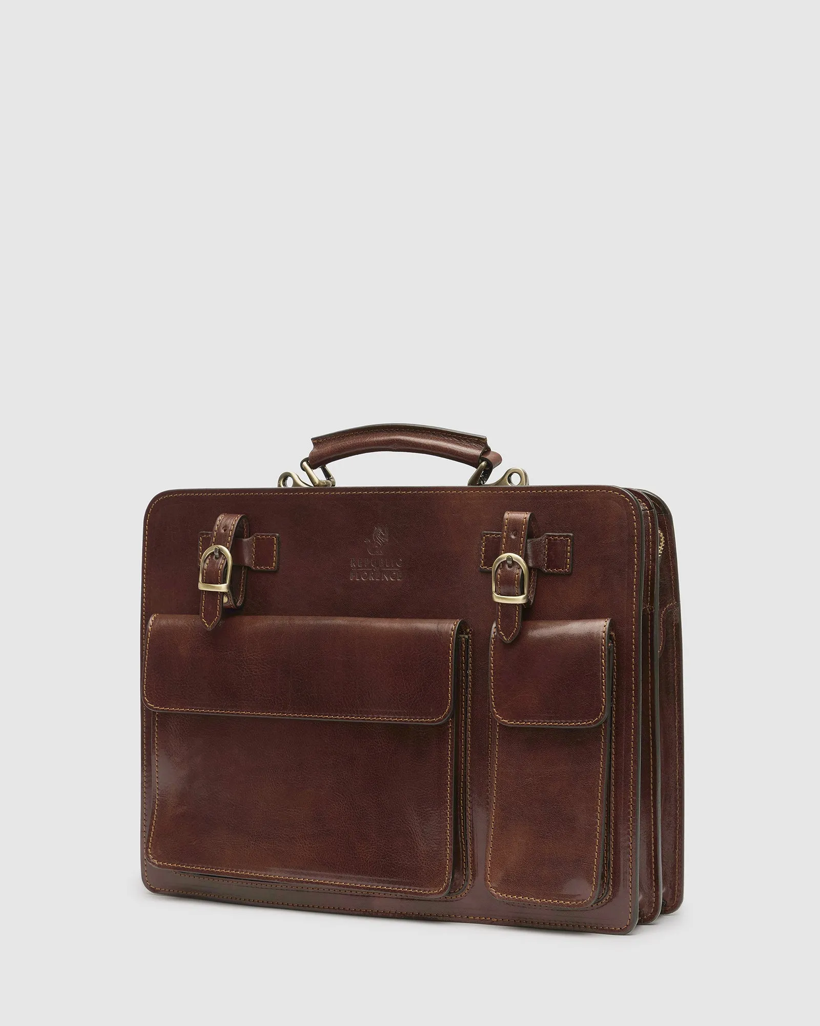 Munich Brown - Leather Briefcase double compartments