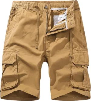 Muscularfit Cotton Shorts Men Big and Tall Athletic Gym Cargo Shorts Drawstring Elastic Waist Summer Beach Tooling Shorts
