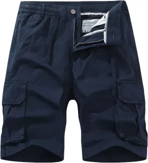 Muscularfit Cotton Shorts Men Big and Tall Athletic Gym Cargo Shorts Drawstring Elastic Waist Summer Beach Tooling Shorts