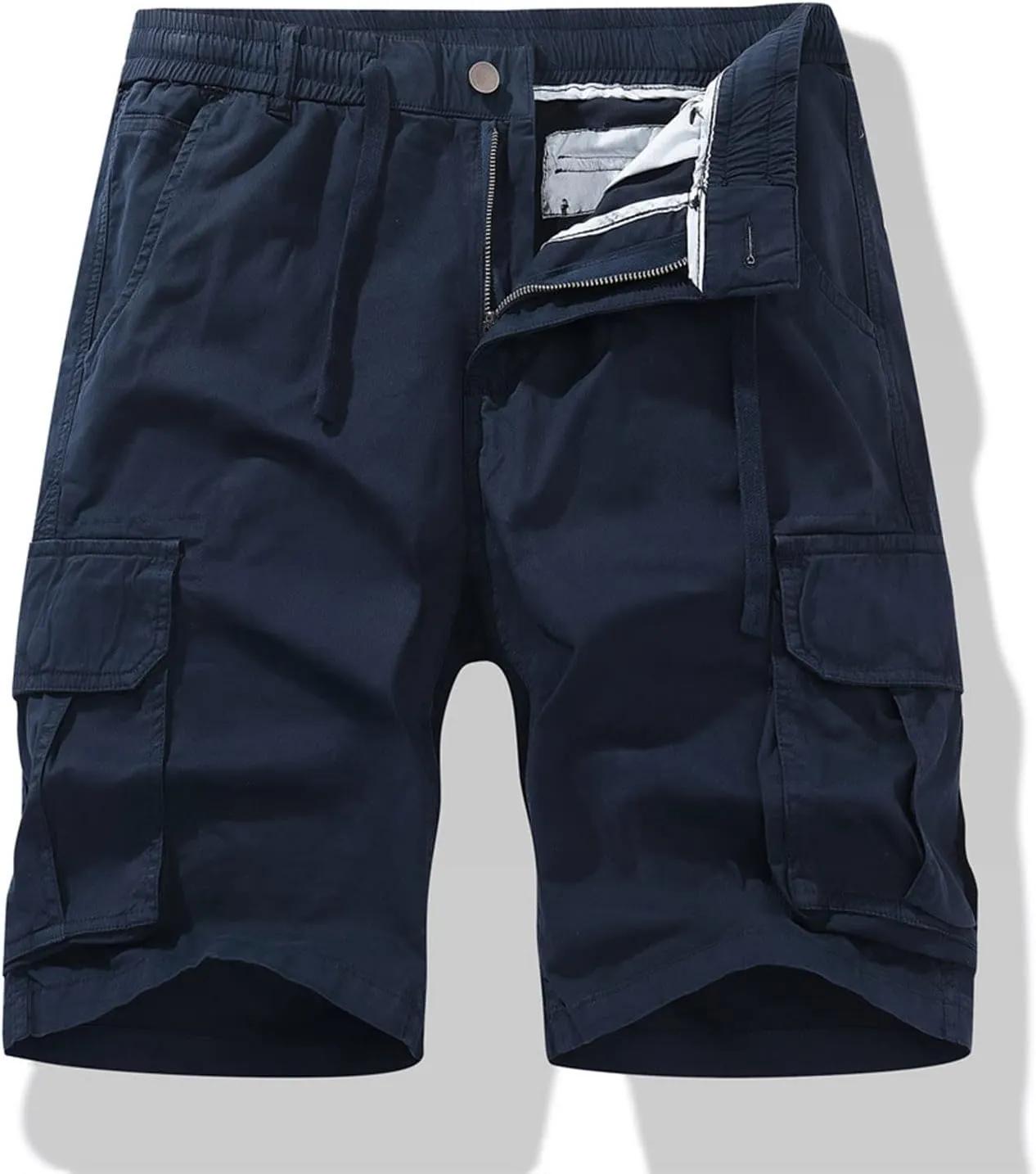 Muscularfit Cotton Shorts Men Big and Tall Athletic Gym Cargo Shorts Drawstring Elastic Waist Summer Beach Tooling Shorts