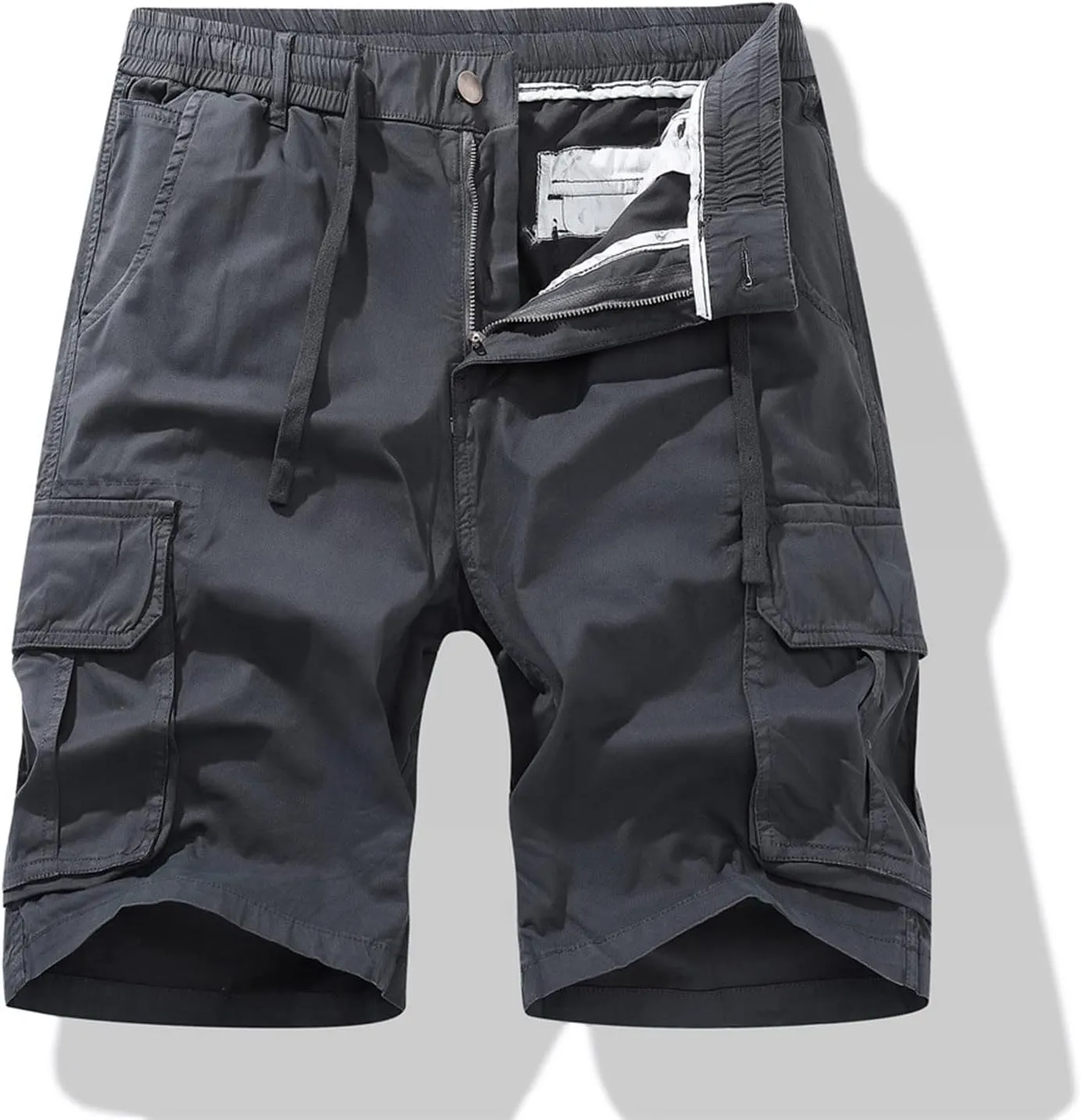 Muscularfit Cotton Shorts Men Big and Tall Athletic Gym Cargo Shorts Drawstring Elastic Waist Summer Beach Tooling Shorts
