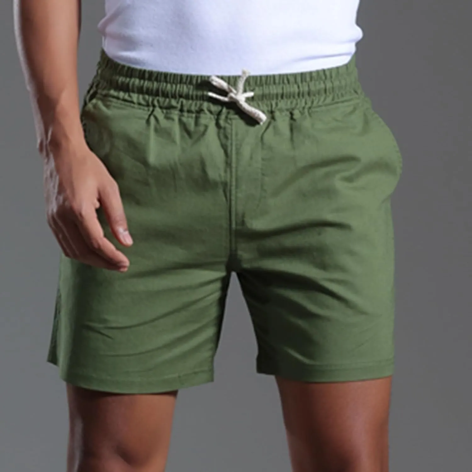 Muscularfit Mens Stretch Shorts Summer Causal Elastic Waist Drawstring Cotton Linen Shorts Loose Fit Solid Gym Beach Shorts