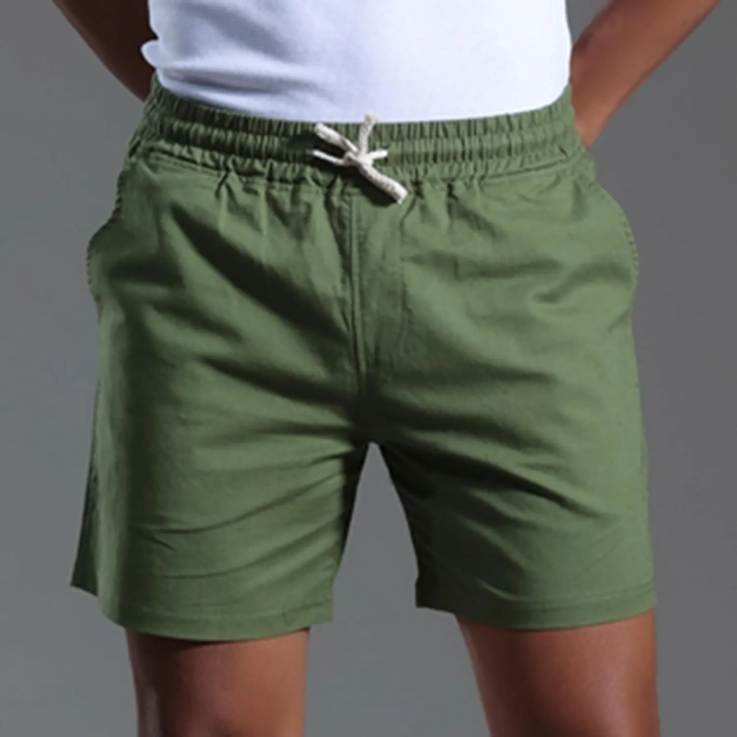 Muscularfit Mens Stretch Shorts Summer Causal Elastic Waist Drawstring Cotton Linen Shorts Loose Fit Solid Gym Beach Shorts