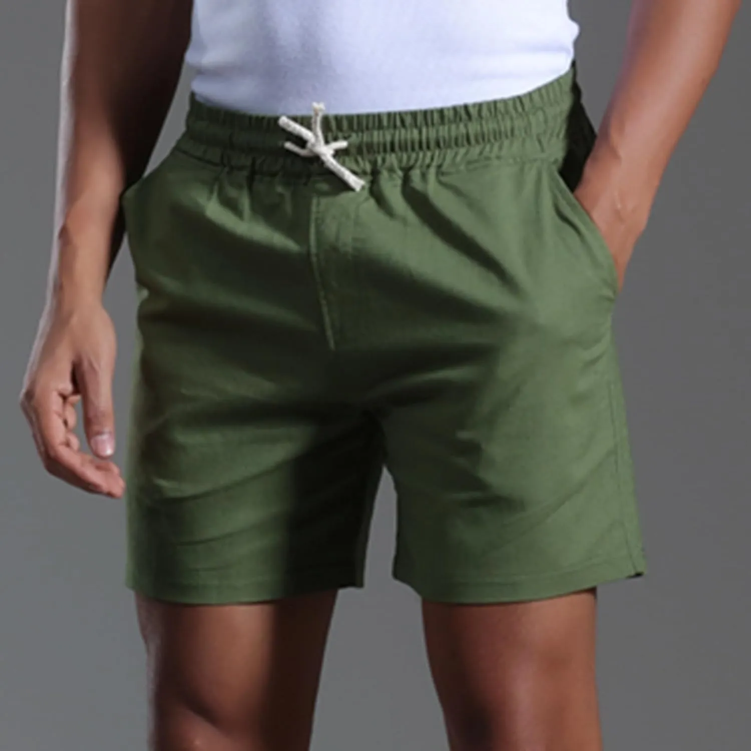 Muscularfit Mens Stretch Shorts Summer Causal Elastic Waist Drawstring Cotton Linen Shorts Loose Fit Solid Gym Beach Shorts