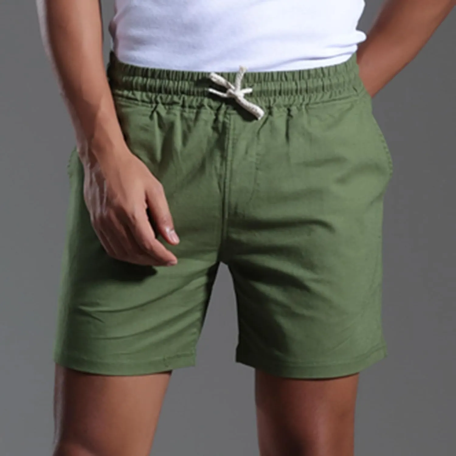 Muscularfit Mens Stretch Shorts Summer Causal Elastic Waist Drawstring Cotton Linen Shorts Loose Fit Solid Gym Beach Shorts