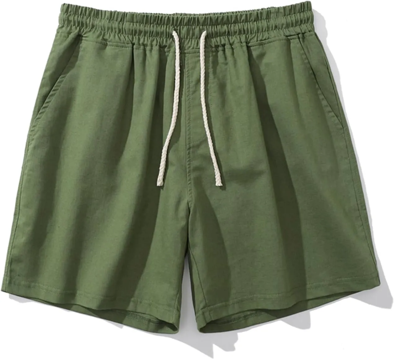 Muscularfit Mens Stretch Shorts Summer Causal Elastic Waist Drawstring Cotton Linen Shorts Loose Fit Solid Gym Beach Shorts