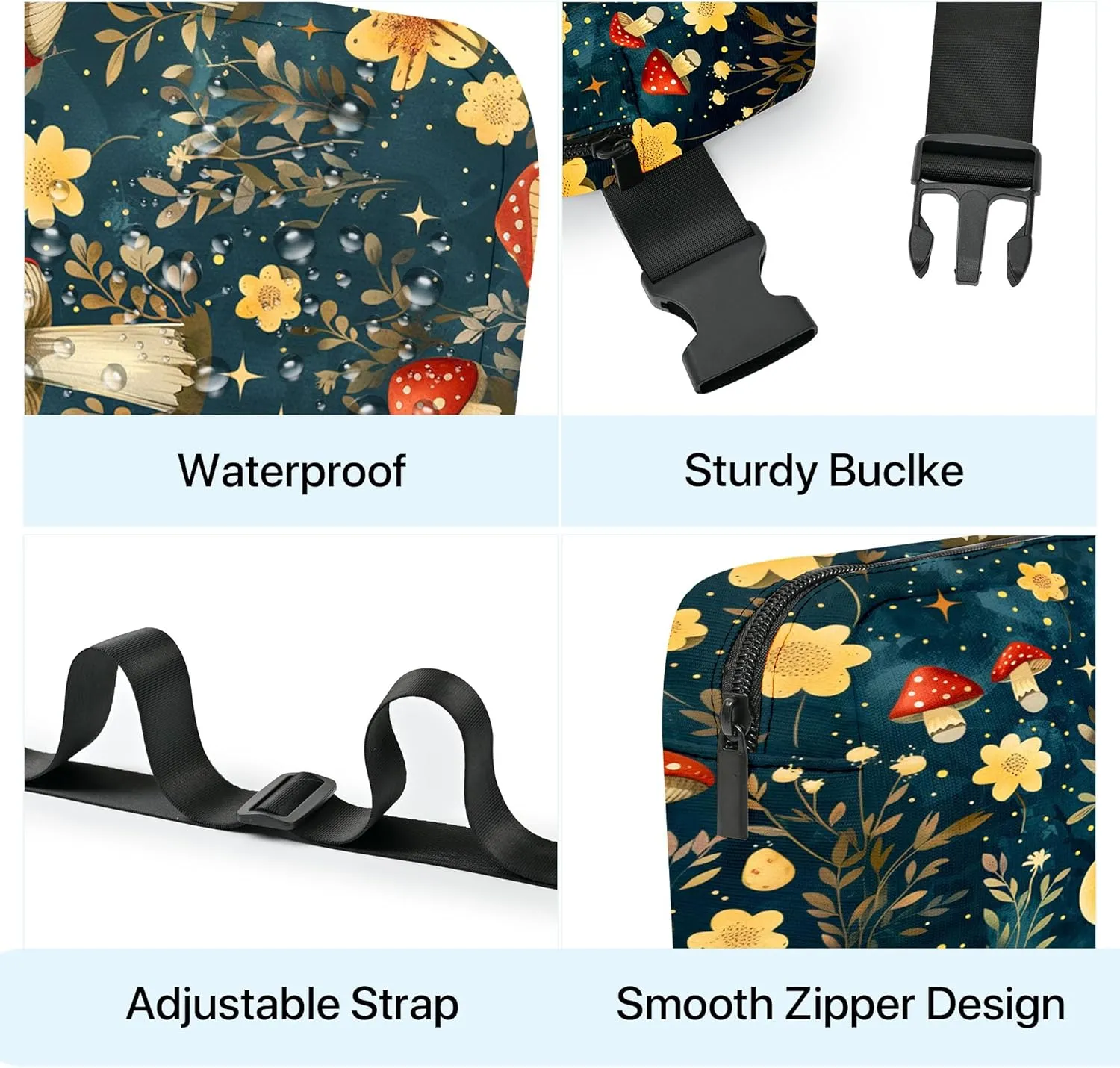Mushroom Fanny Pack Fashion Belt Bag Small Crossbody Bags for Women Casual Waist Packs with Adjustable Strap