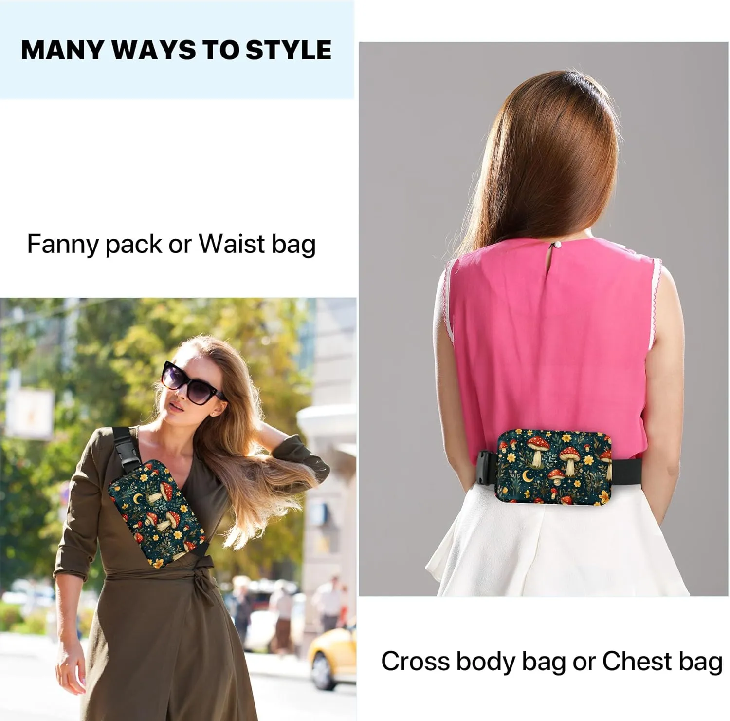 Mushroom Fanny Pack Fashion Belt Bag Small Crossbody Bags for Women Casual Waist Packs with Adjustable Strap