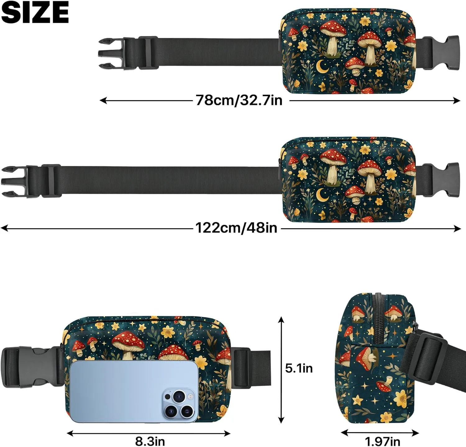 Mushroom Fanny Pack Fashion Belt Bag Small Crossbody Bags for Women Casual Waist Packs with Adjustable Strap
