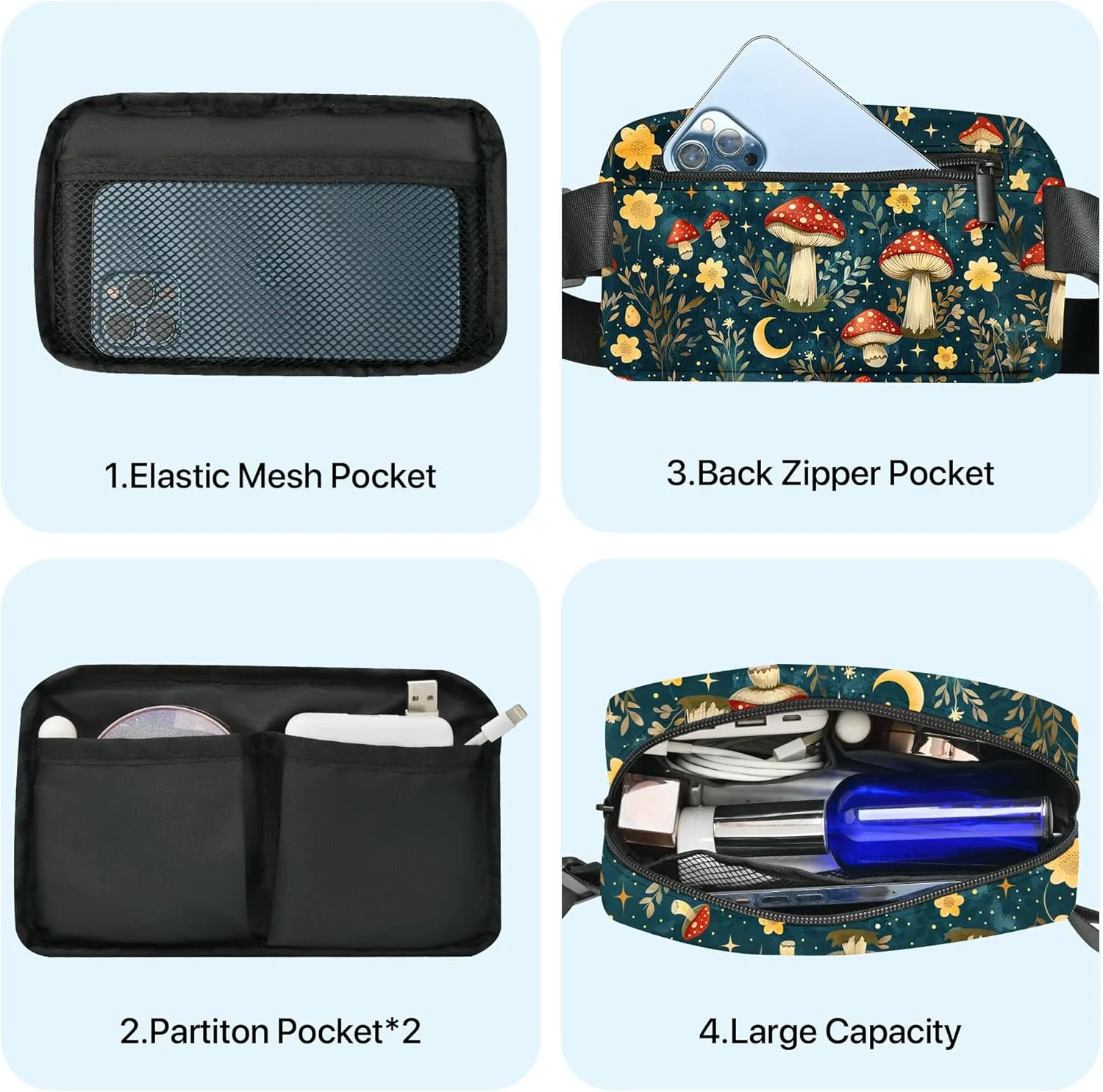 Mushroom Fanny Pack Fashion Belt Bag Small Crossbody Bags for Women Casual Waist Packs with Adjustable Strap