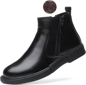 Myallfeet Men's Leather Flat Bottom Side Zippered Chukka Leather Boots Classic Fashion Mid Top Work Business Boots Comfortable And Non Slip Chelsea Dress Boots