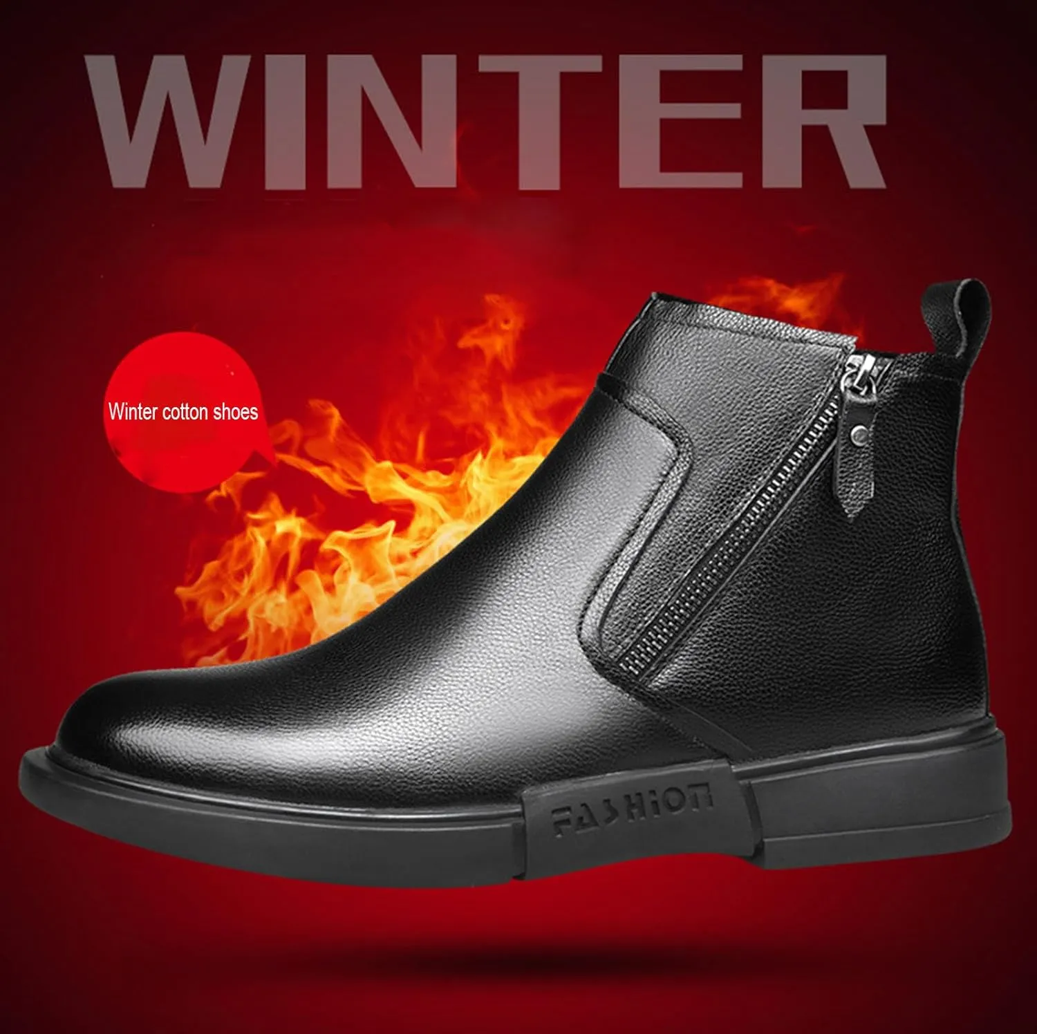 Myallfeet Men's Leather Flat Bottom Side Zippered Chukka Leather Boots Classic Fashion Mid Top Work Business Boots Comfortable And Non Slip Chelsea Dress Boots