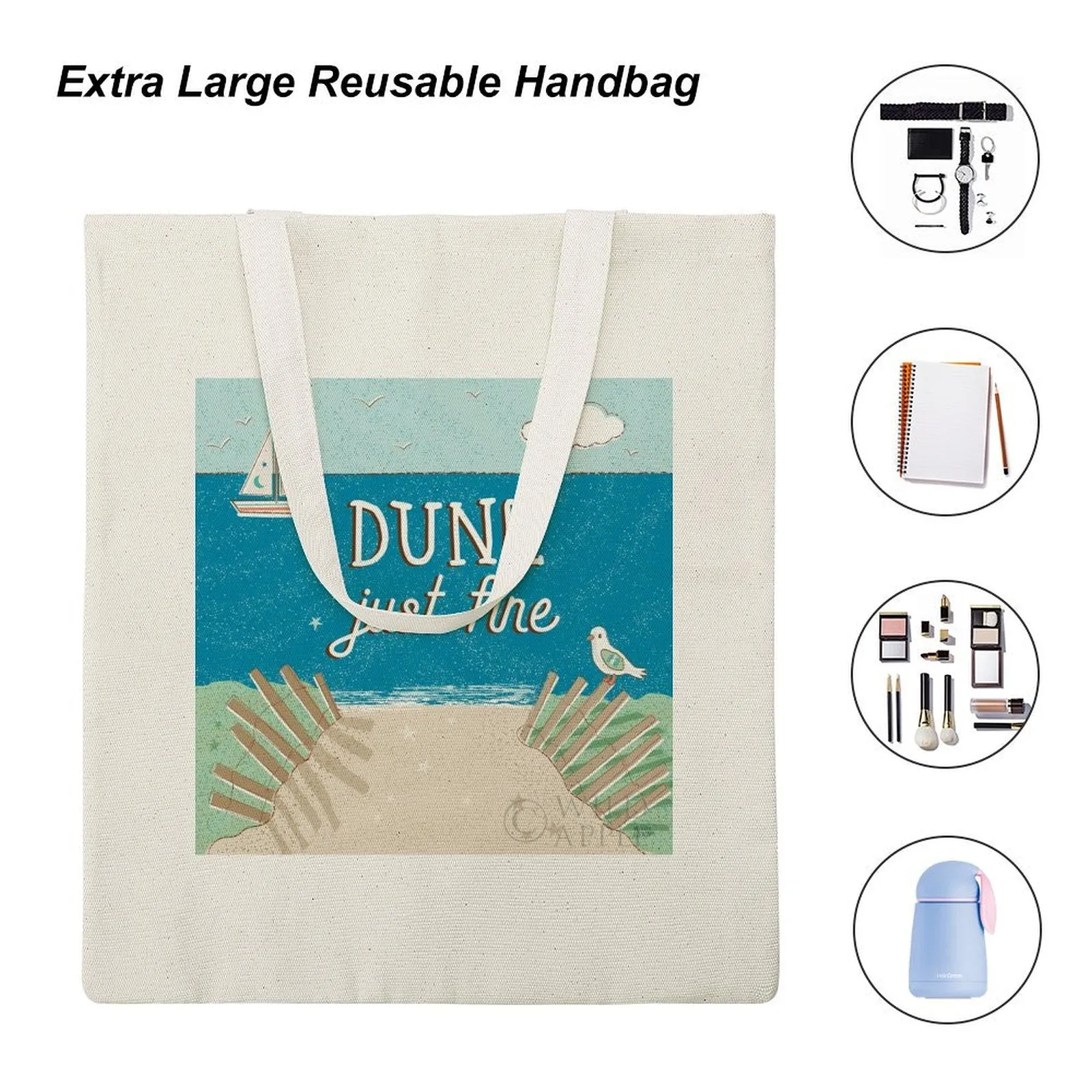 MyArtsyGift - Personalized Canvas Tote Bag for Women Cloth Cotton Bags for Shopping,Sea and Me, Made in USA