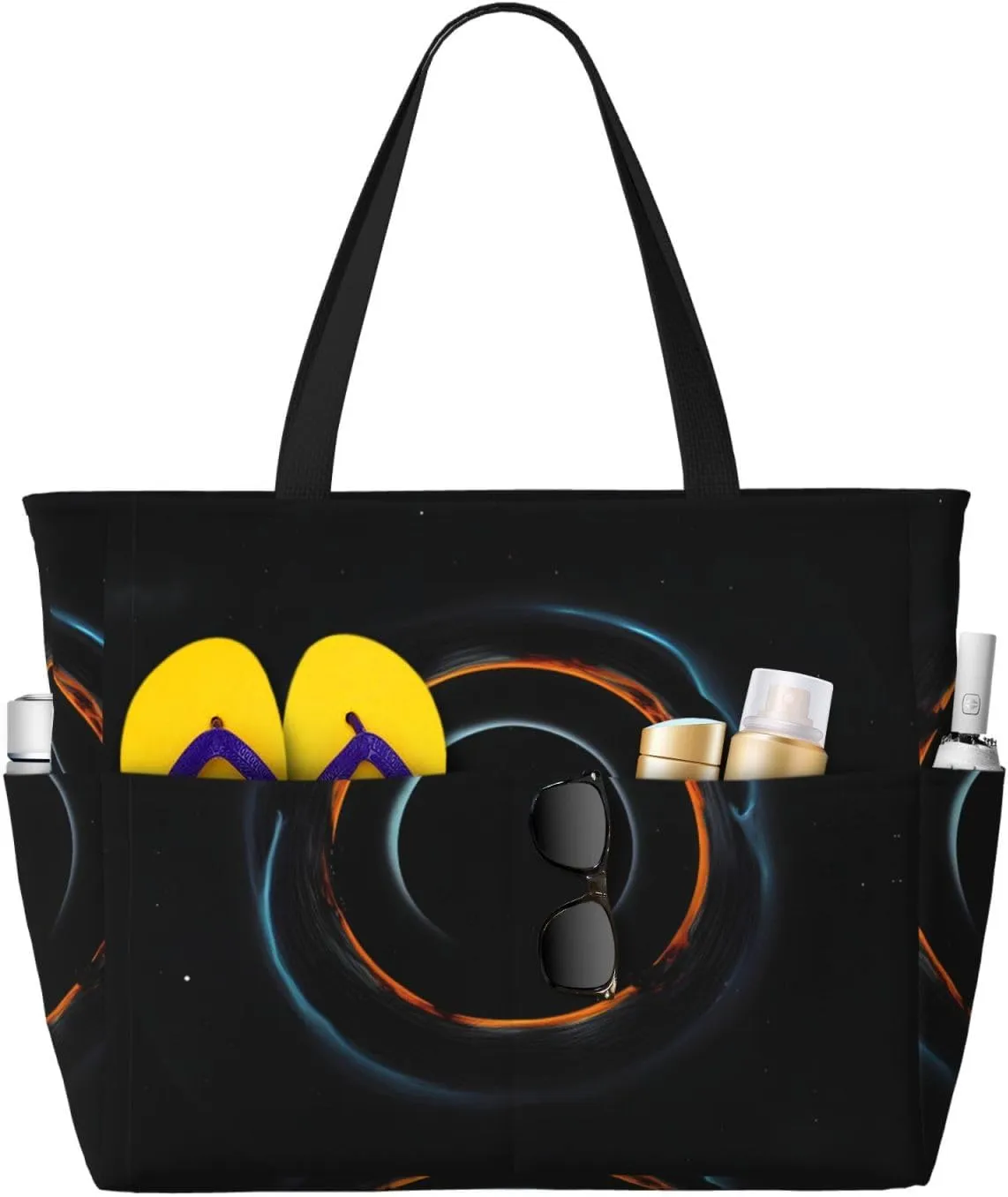 Mysterious Cosmic Black Holes Waterproof Durable Lightweight Tote Bag â€“ Travel Handbag with Multi-Pocket Design and Stylish Honeycomb Pattern, Black, One Size