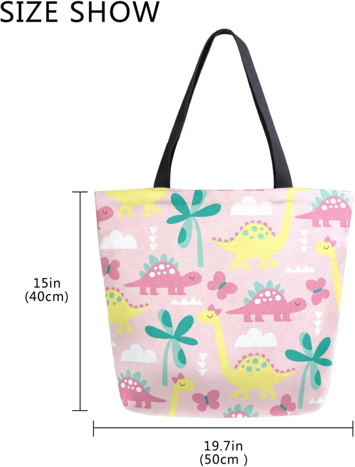Naanle Canvas Tote Bag Large Women Casual Shoulder Bag Handbag Pink Dinosaur Canvas Tote Bag Reusable Grocery Shopping Cloth Bags Beach Bag for Women