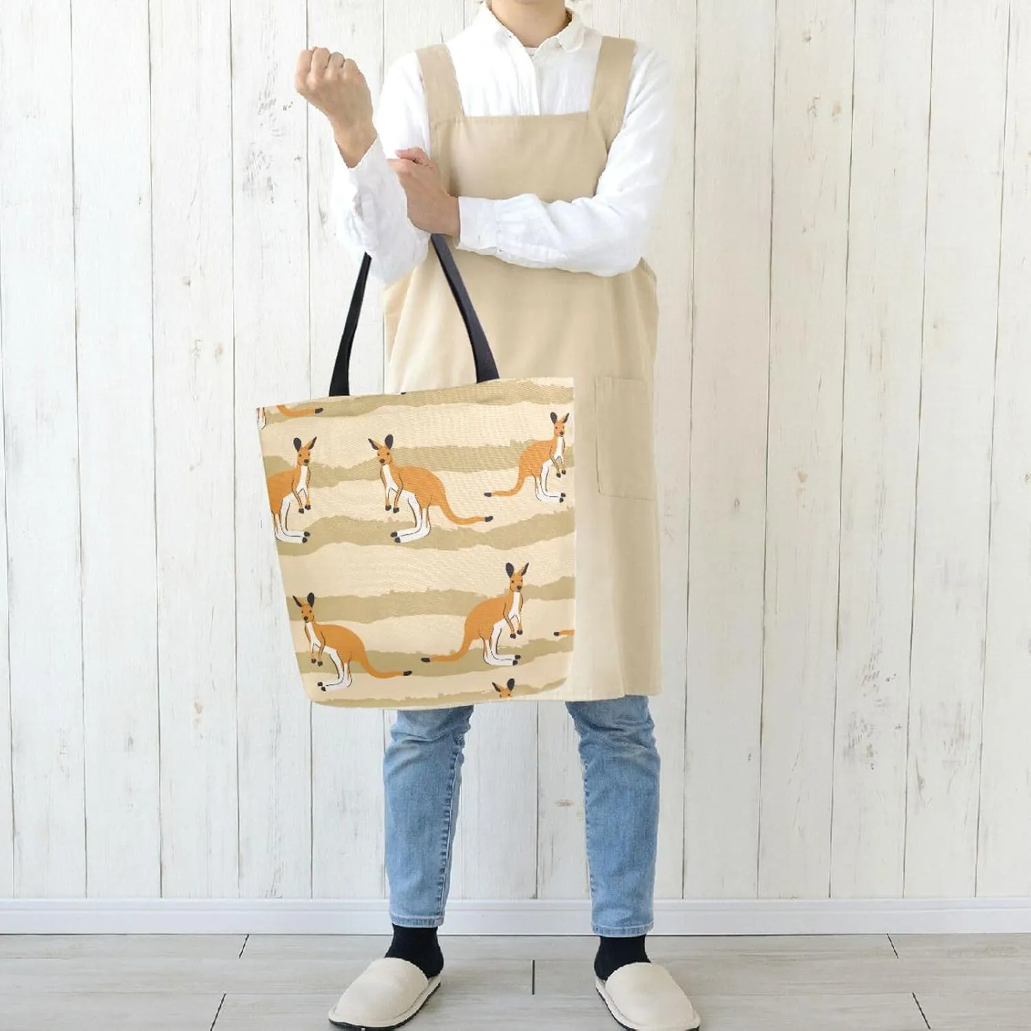 Naanle Canvas Tote Bag Large Women Casual Shoulder Bag Handbag Stripes Kangaroo Canvas Tote Bag Reusable Grocery Shopping Bag
