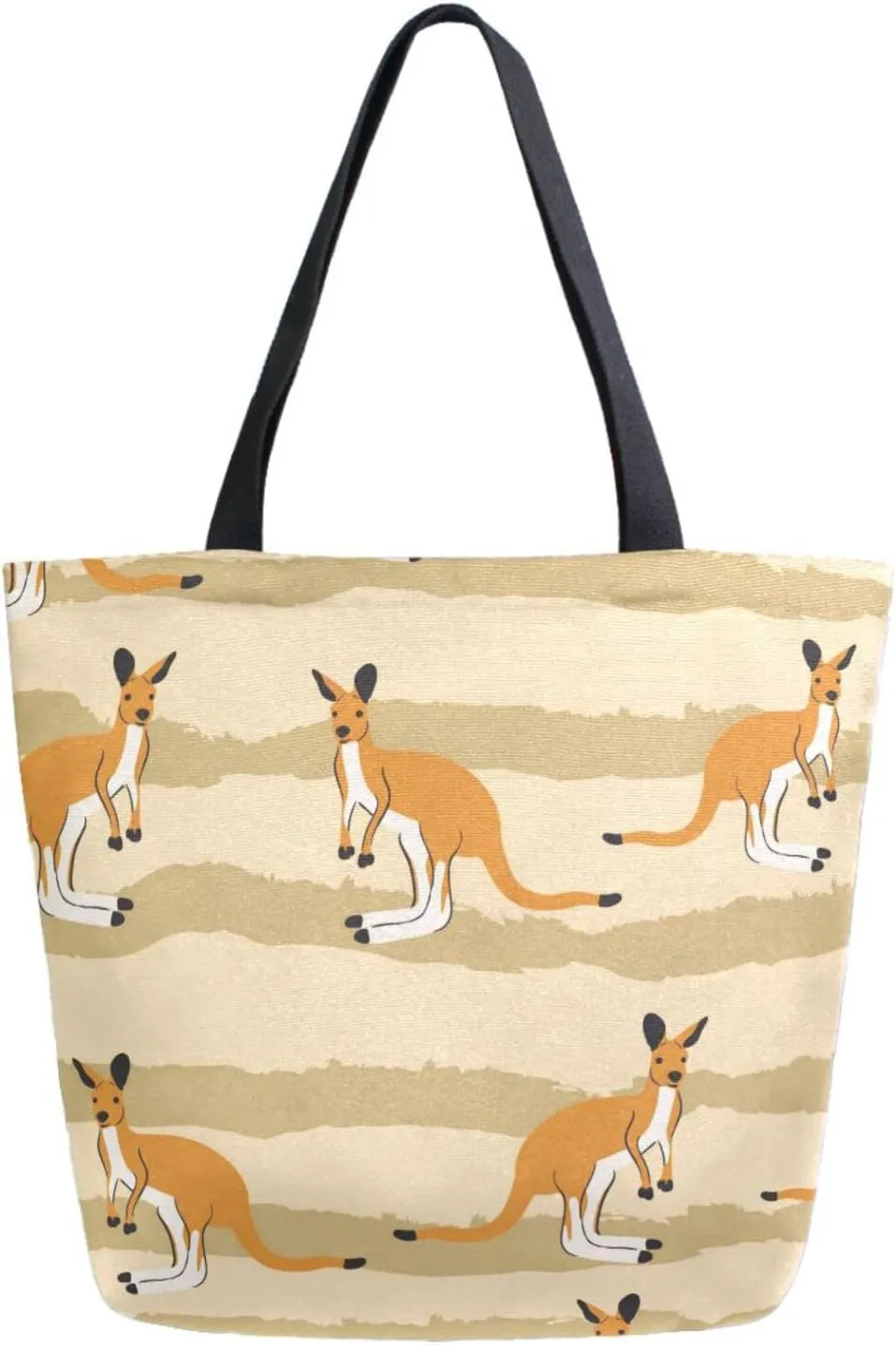 Naanle Canvas Tote Bag Large Women Casual Shoulder Bag Handbag Stripes Kangaroo Canvas Tote Bag Reusable Grocery Shopping Bag