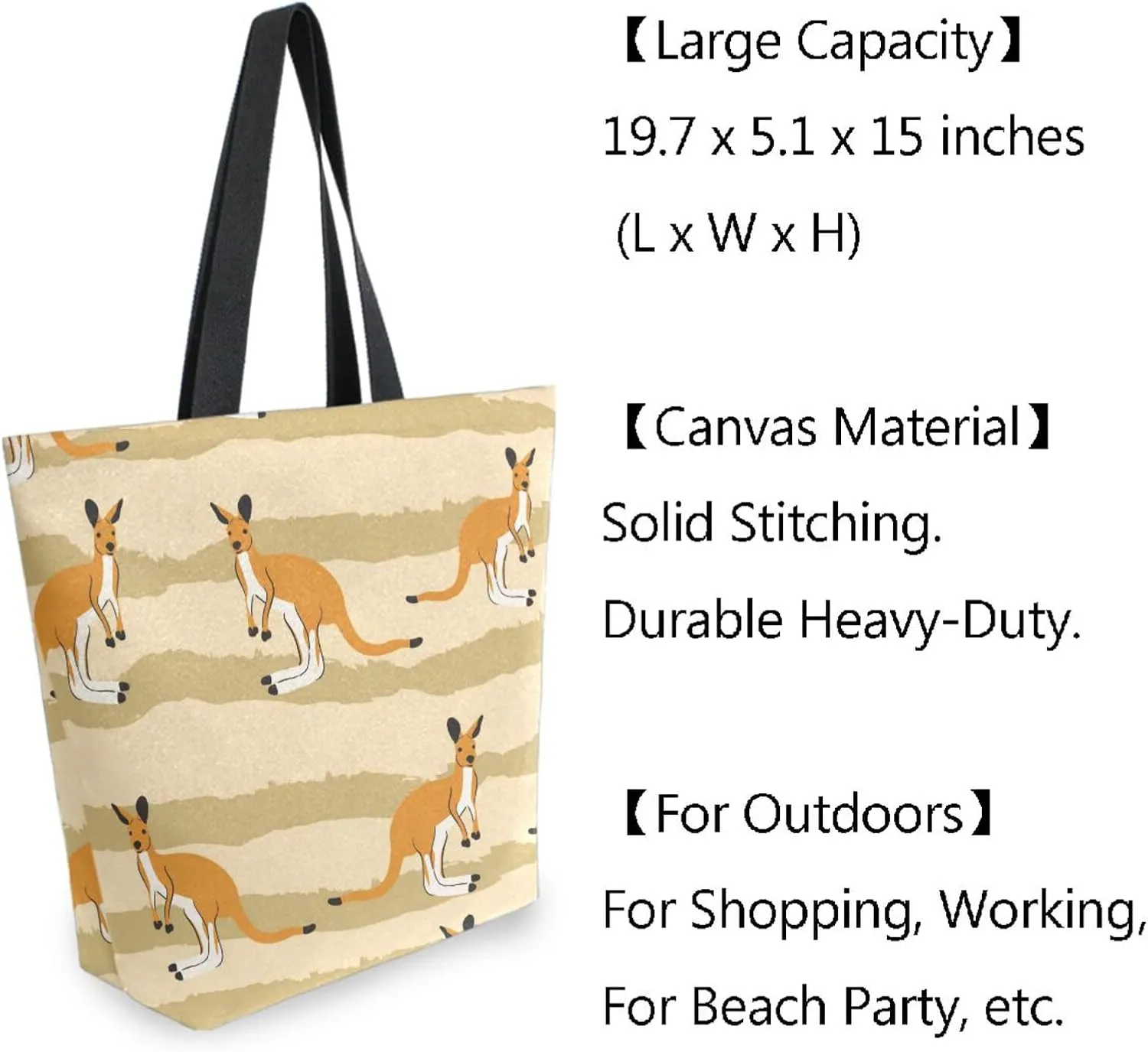 Naanle Canvas Tote Bag Large Women Casual Shoulder Bag Handbag Stripes Kangaroo Canvas Tote Bag Reusable Grocery Shopping Bag