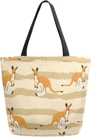 Naanle Canvas Tote Bag Large Women Casual Shoulder Bag Handbag Stripes Kangaroo Canvas Tote Bag Reusable Grocery Shopping Bag