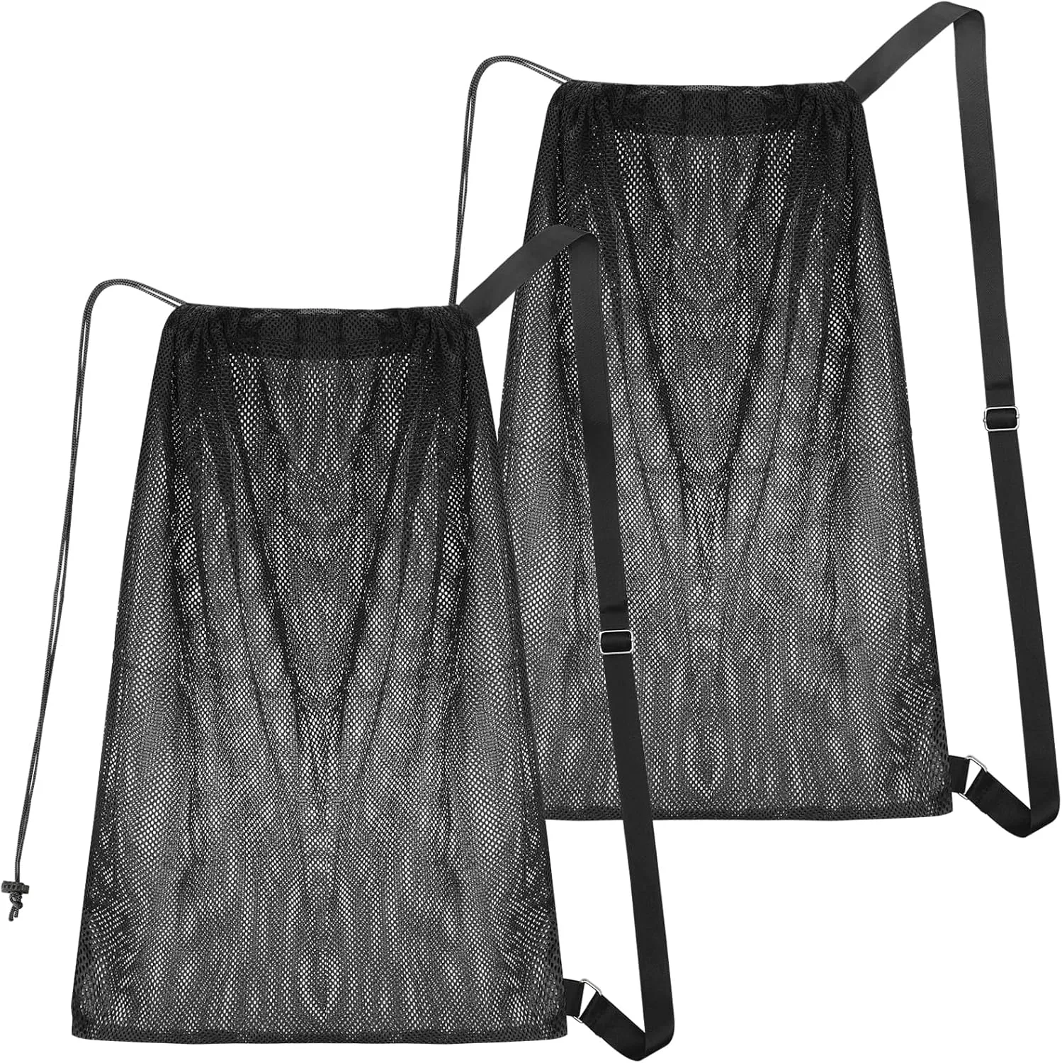 NATURAL STYLE 2 Packs Swim Bag Mesh Drawstring Backpack Oversized 18" x 26", Large Mesh Drawstring Backpack for Beach, Swimming, Gym, and Workout Gear (Black)