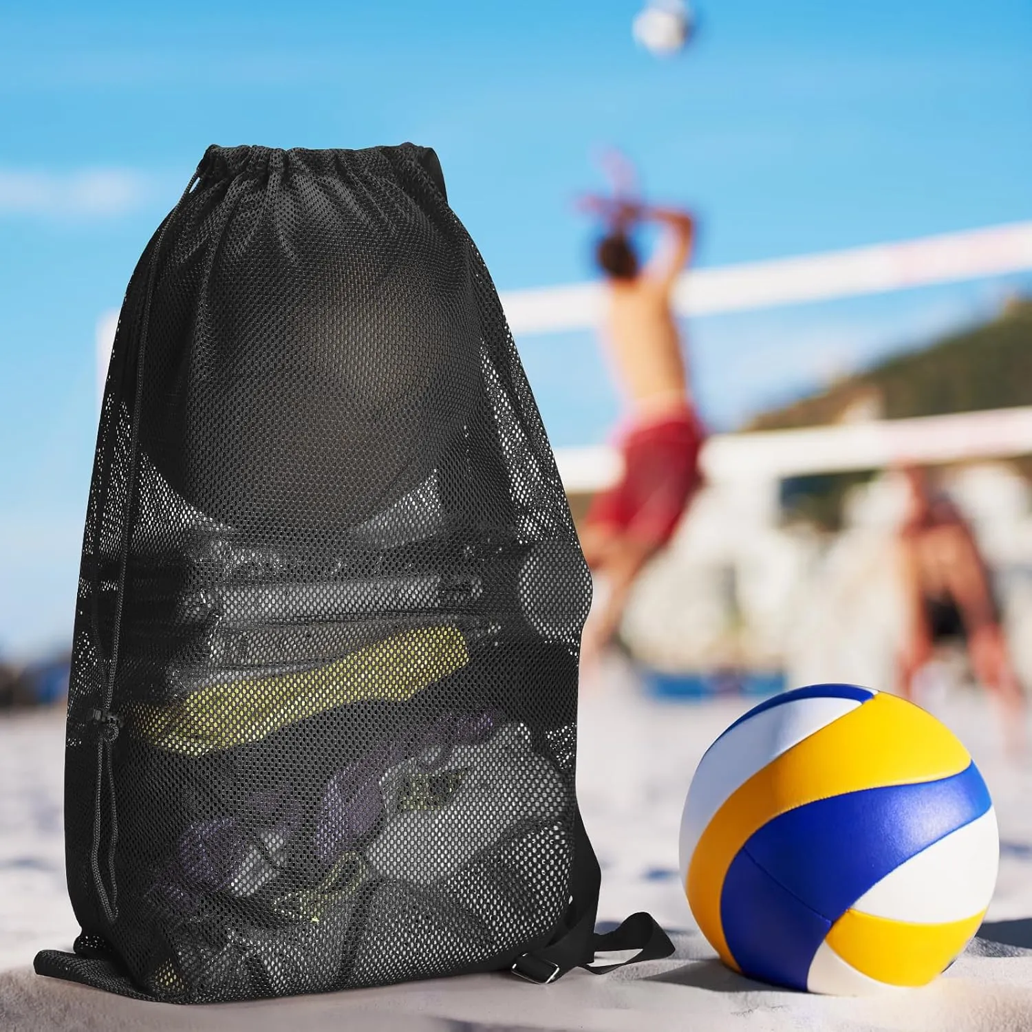 NATURAL STYLE 2 Packs Swim Bag Mesh Drawstring Backpack Oversized 18" x 26", Large Mesh Drawstring Backpack for Beach, Swimming, Gym, and Workout Gear (Black)