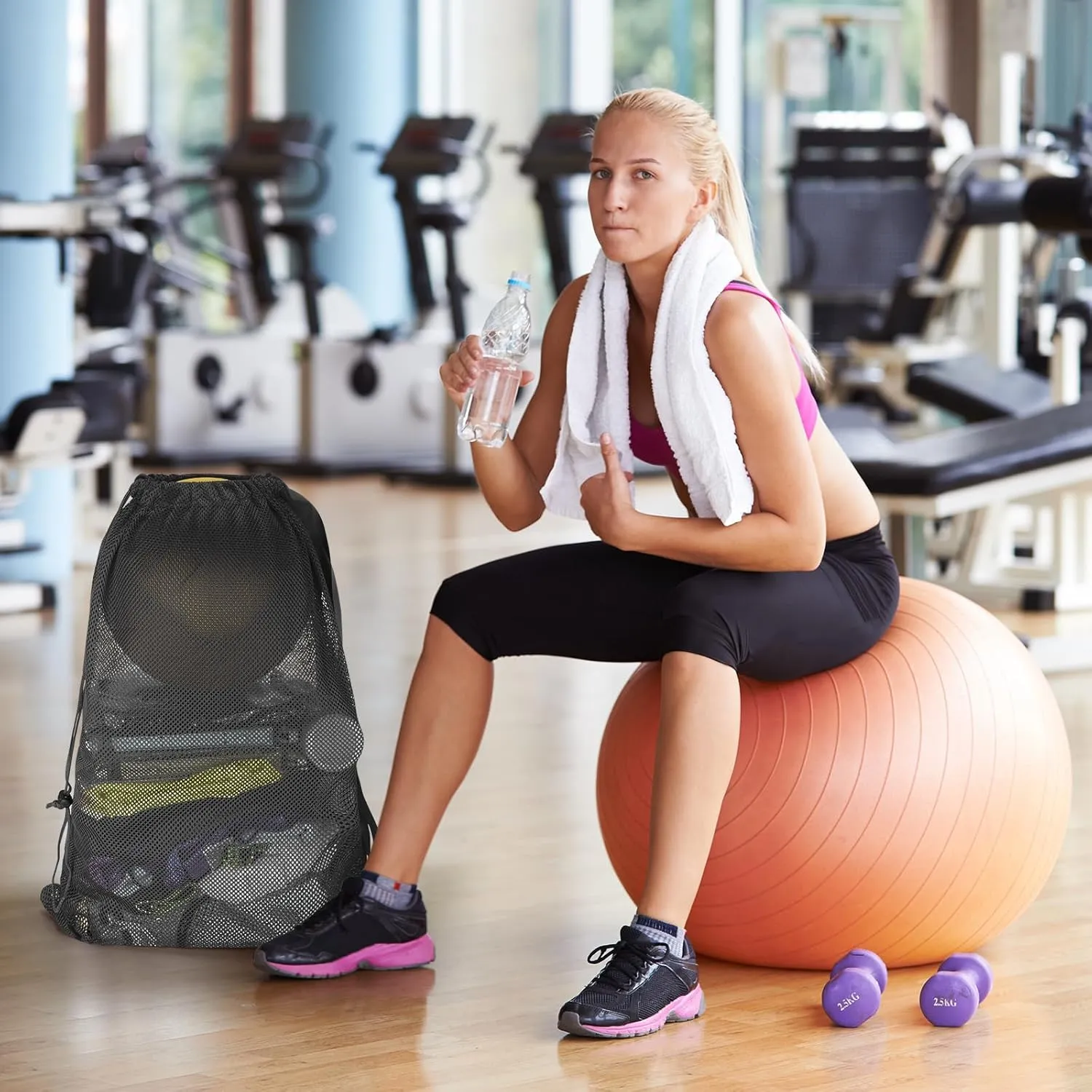 NATURAL STYLE 2 Packs Swim Bag Mesh Drawstring Backpack Oversized 18" x 26", Large Mesh Drawstring Backpack for Beach, Swimming, Gym, and Workout Gear (Black)