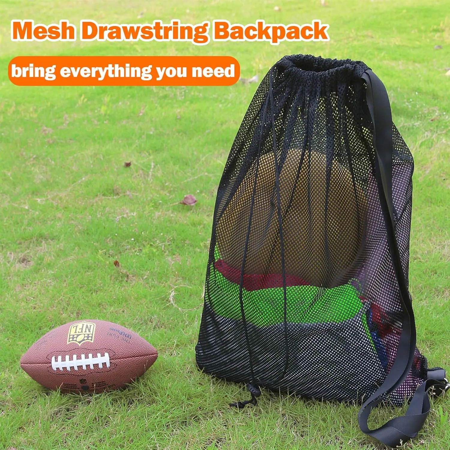 NATURAL STYLE 2 Packs Swim Bag Mesh Drawstring Backpack Oversized 18" x 26", Large Mesh Drawstring Backpack for Beach, Swimming, Gym, and Workout Gear (Black)