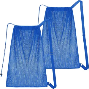 NATURAL STYLE 2 Packs Swim Bag Mesh Drawstring Backpack Oversized 18" x 26", Large Mesh Drawstring Backpack for Beach, Swimming, Gym, and Workout Gear (Blue)