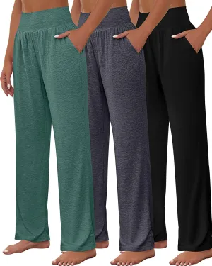 Neer 3 Pcs Women's Wide Leg Yoga Pant Comfy Loose High Waist Lounge Waist Lounge Casual Athletic Workout Joggers Apparel