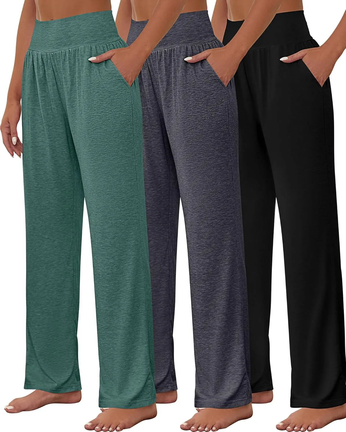 Neer 3 Pcs Women's Wide Leg Yoga Pant Comfy Loose High Waist Lounge Waist Lounge Casual Athletic Workout Joggers Apparel