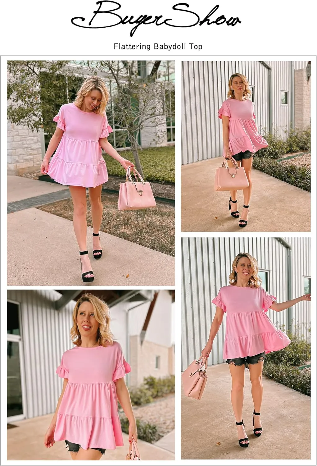 Neineiwu Women's Casual Ruffle Short Sleeve Crewneck Loose Tops Blouses Tunics