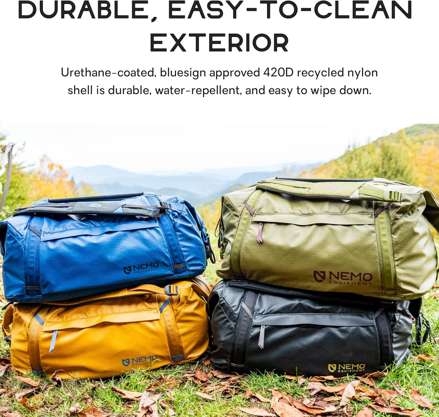 NEMO Equipment Double Haul Convertible Duffel & Tote Bag – Water-Resistant Gear Bag with Backpack Straps - 55L - Lake