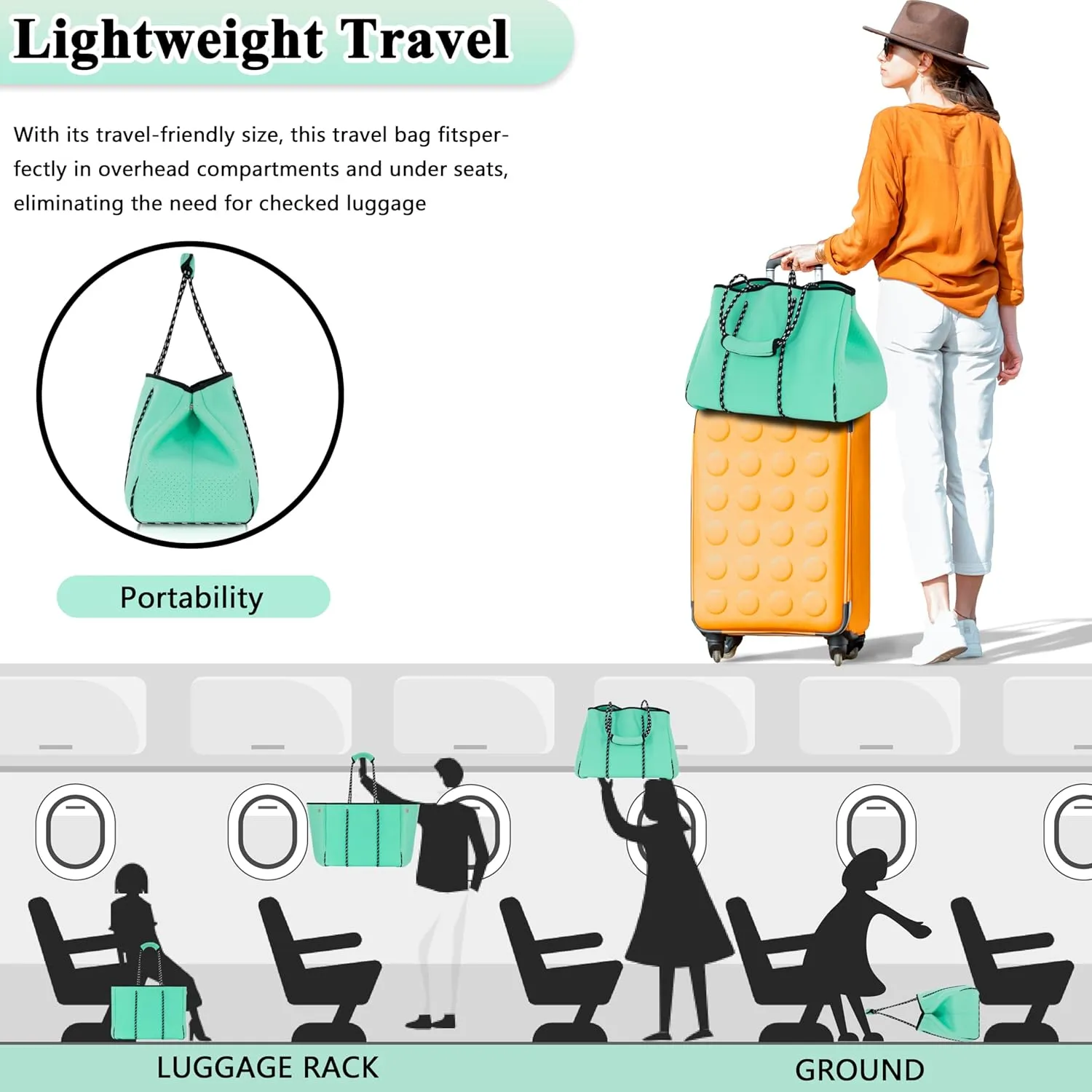 Neoprene Bag Large Multipurpose Beach Bag Neoprene Tote Bag Stylish Gym Women Shoulder Bag With Small Purse
