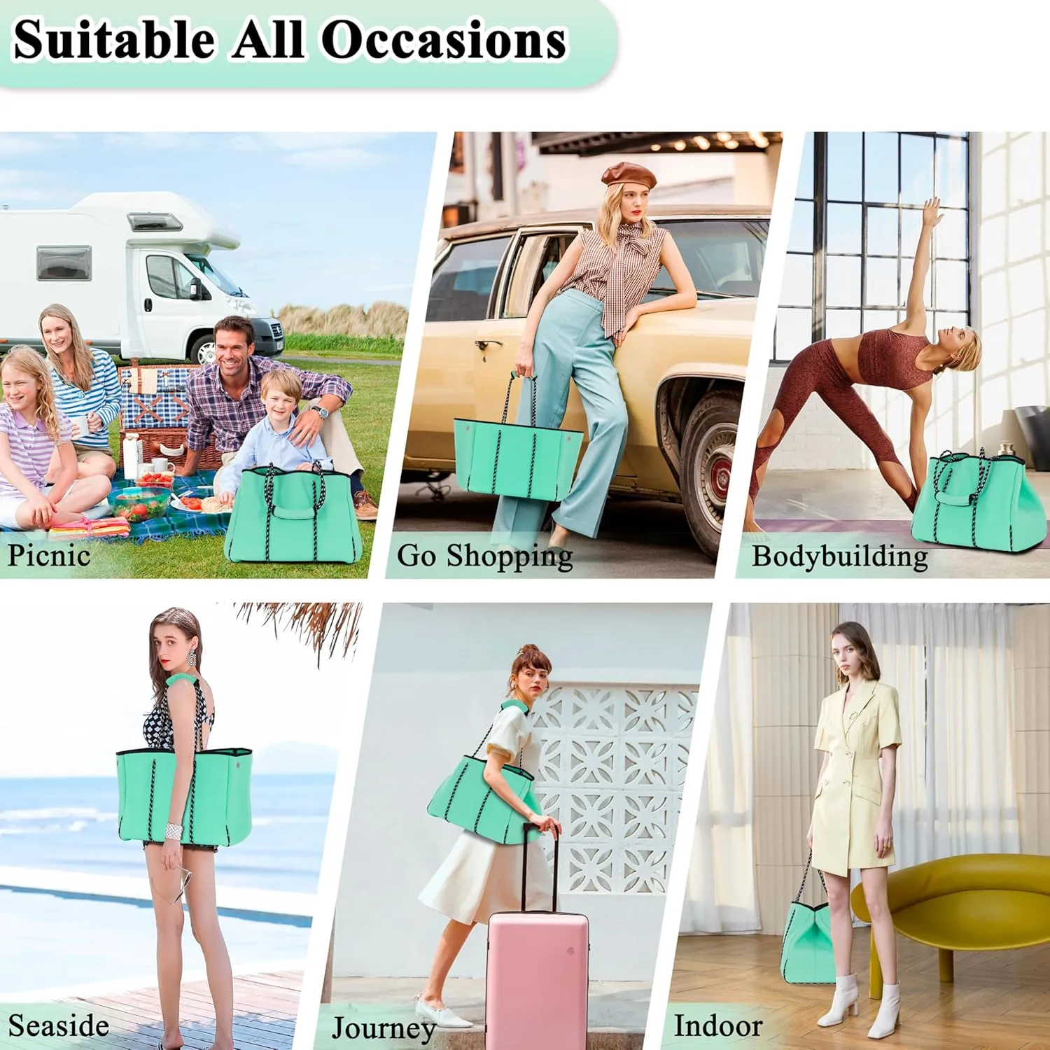 Neoprene Bag Large Multipurpose Beach Bag Neoprene Tote Bag Stylish Gym Women Shoulder Bag With Small Purse