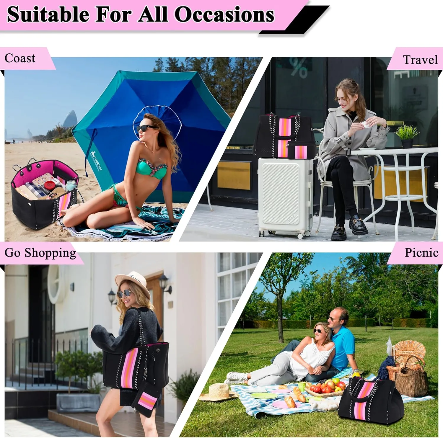 Neoprene Bag Large Multipurpose Beach Bag Neoprene Tote Bag Stylish Gym Women Shoulder Bag With Small Purse