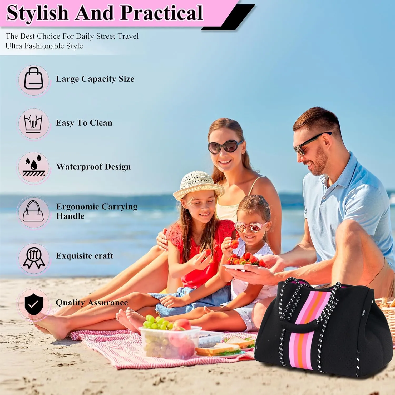 Neoprene Bag Large Multipurpose Beach Bag Neoprene Tote Bag Stylish Gym Women Shoulder Bag With Small Purse